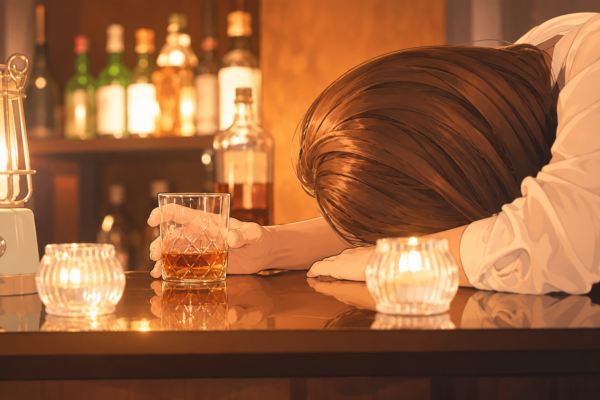 酔いつぶれた女性の写真