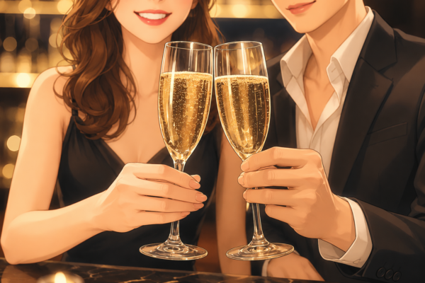 乾杯している男女の写真