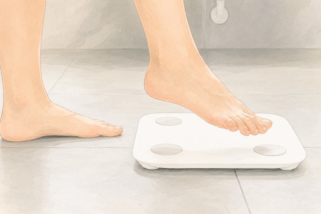 体重計に乗る足