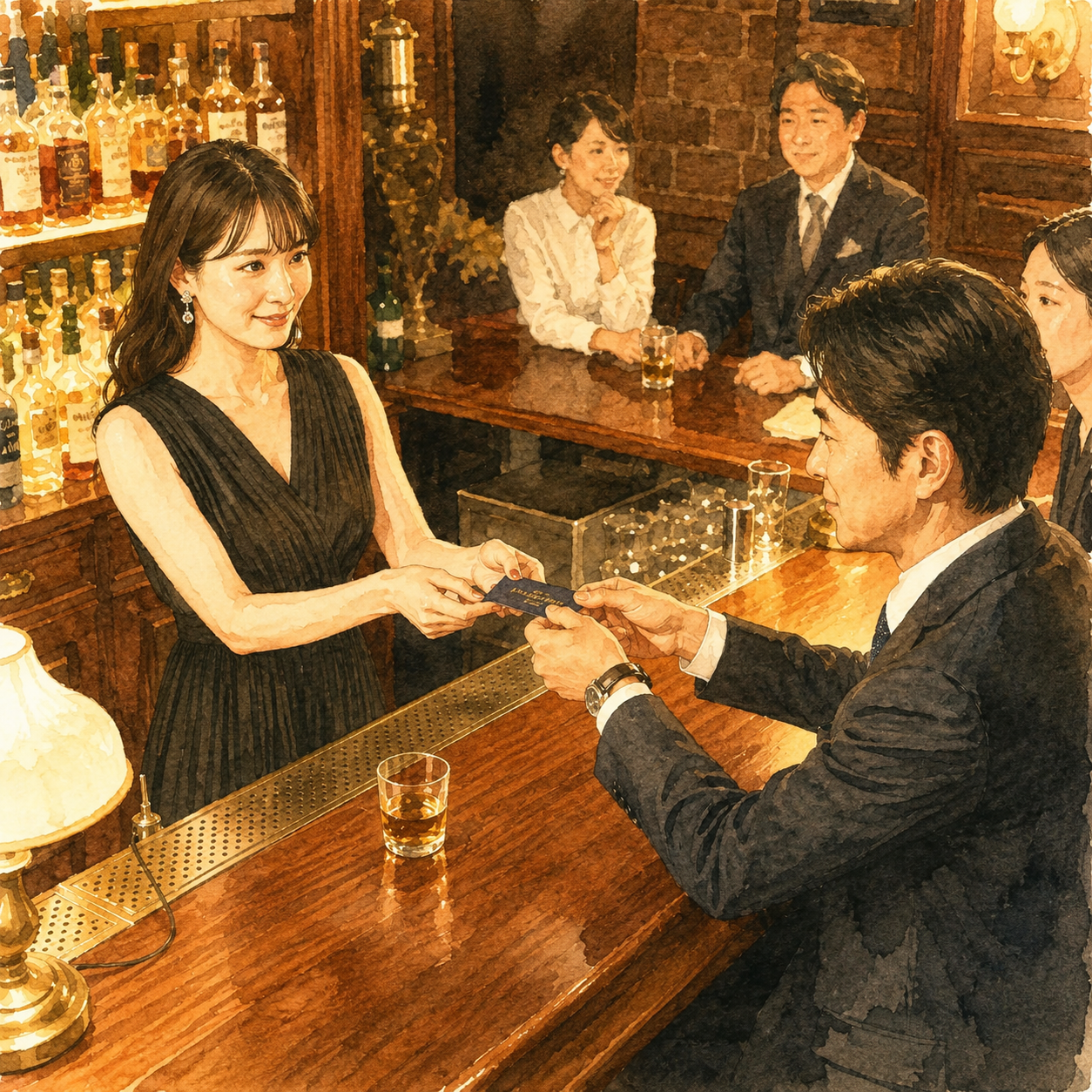 名刺を渡す夜職の女性