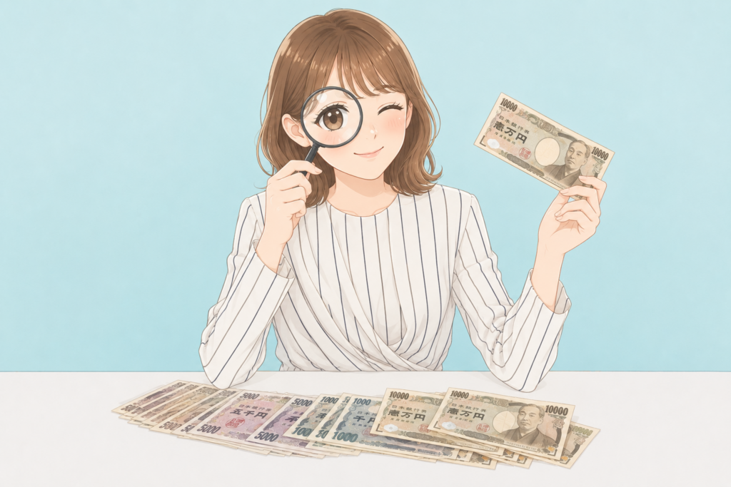 お金を調べる女性