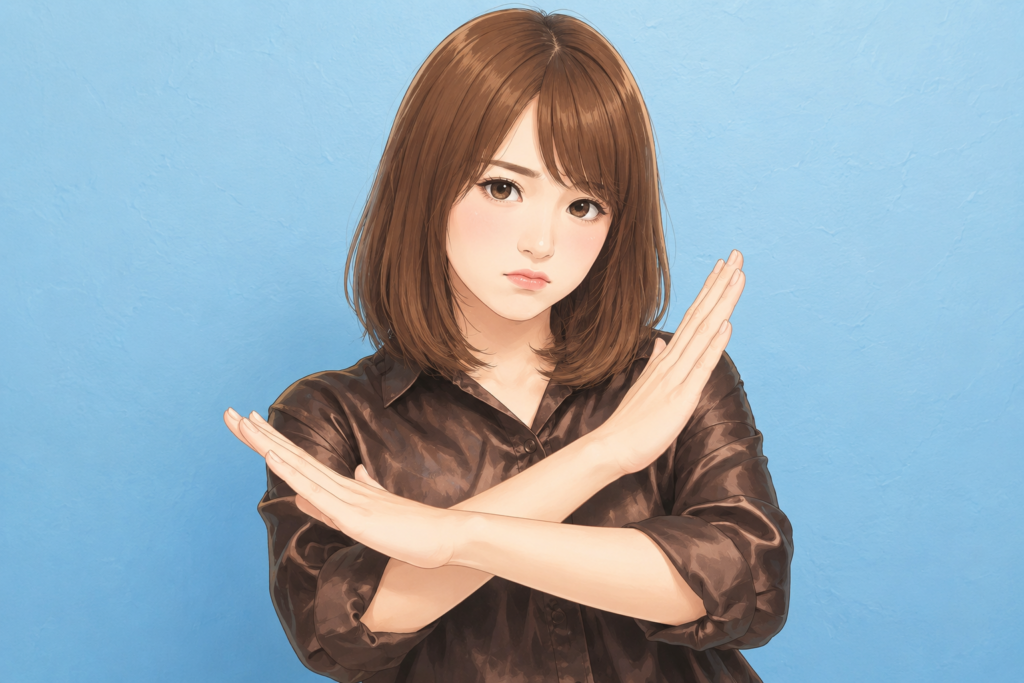 腕で×を作る女性